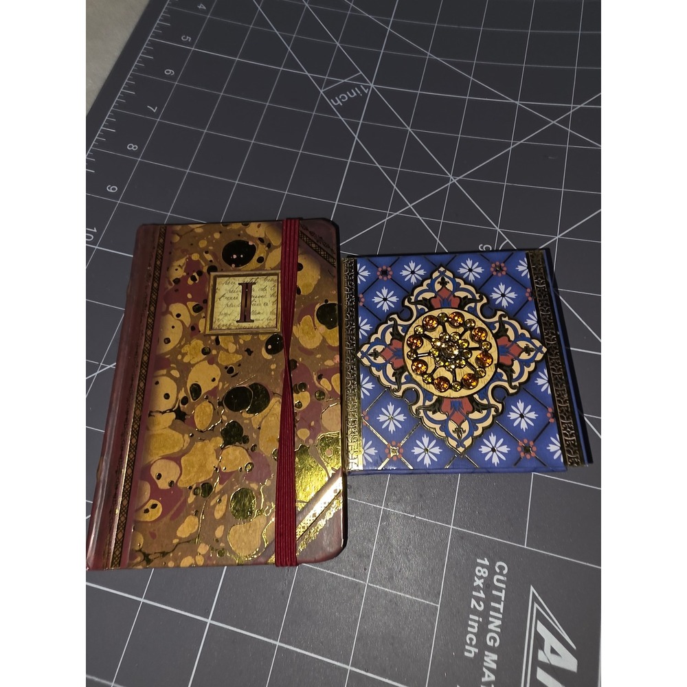 Punch Studio Journal and Jeweled Notepad Set Gold Marbled Blue Floral Stationery